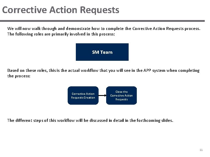 Corrective Action Requests We will now walk through and demonstrate how to complete the