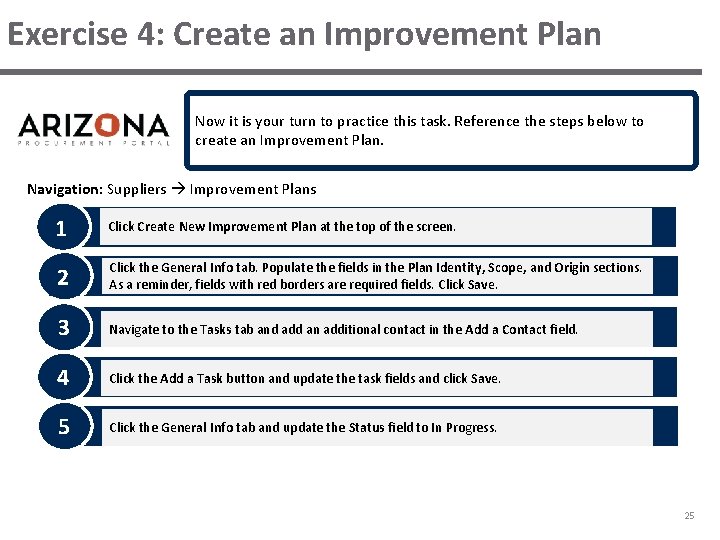Exercise 4: Create an Improvement Plan Now it is your turn to practice this