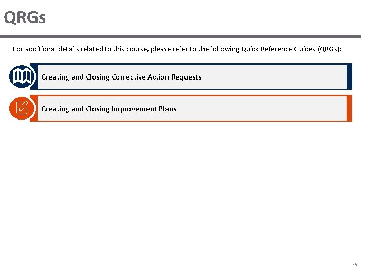 QRGs For additional details related to this course, please refer to the following Quick