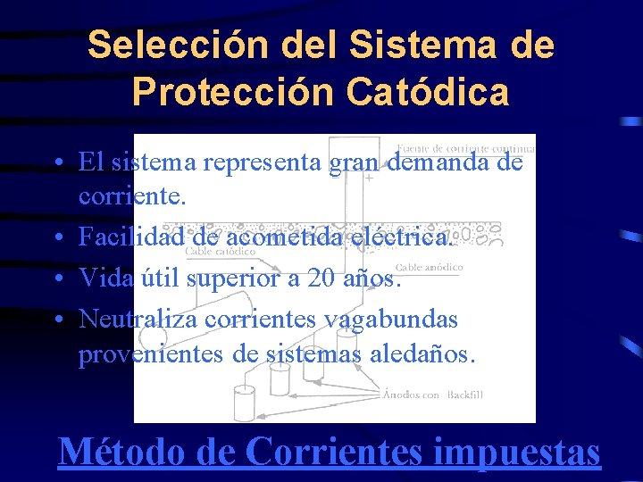 Selección del Sistema de Protección Catódica • El sistema representa gran demanda de corriente.