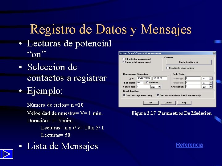 Registro de Datos y Mensajes • Lecturas de potencial “on” • Selección de contactos