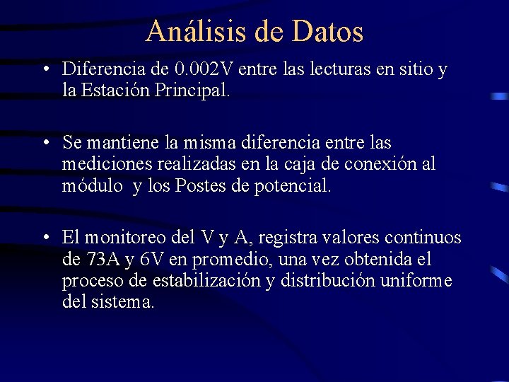 Análisis de Datos • Diferencia de 0. 002 V entre las lecturas en sitio