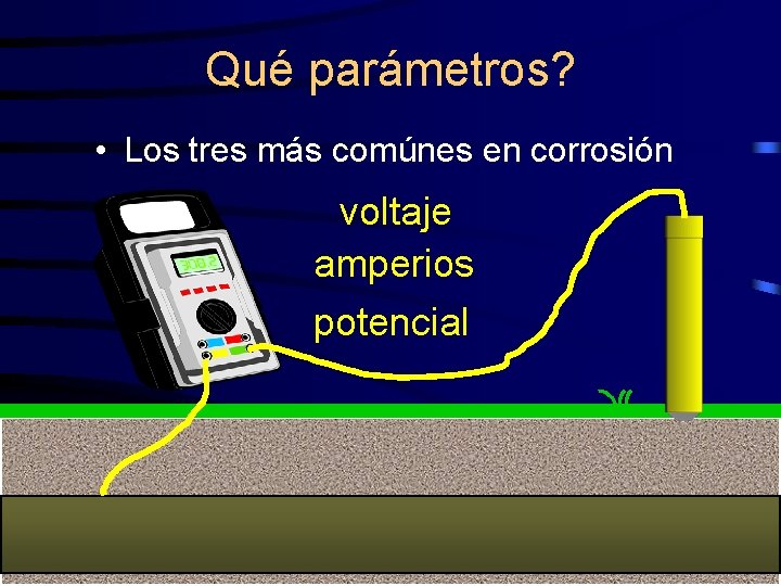 Qué parámetros? • Los tres más comúnes en corrosión voltaje amperios potencial 