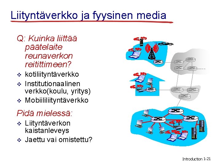 Liityntäverkko ja fyysinen media Q: Kuinka liittää päätelaite reunaverkon reitittimeen? v v v kotiliityntäverkko