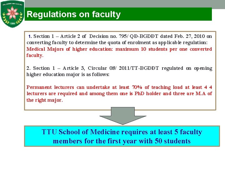 Regulations on faculty 1. Section 1 – Article 2 of Decision no. 795/ QĐ-BGDĐT