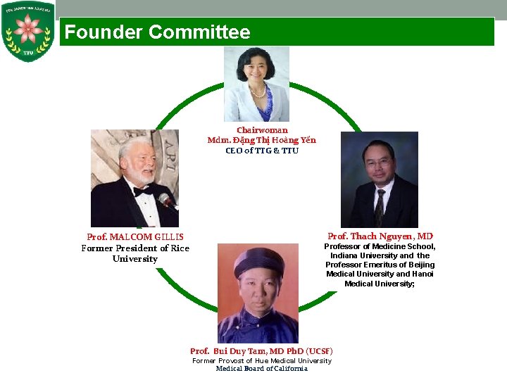 Founder Committee Chairwoman Mdm. Đặng Thị Hoàng Yến CEO of TTG & TTU Prof.