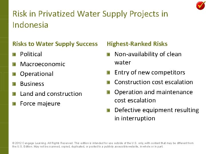 Risk in Privatized Water Supply Projects in Indonesia Risks to Water Supply Success Political