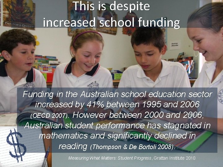 This is despite increased school funding Funding in the Australian school education sector increased