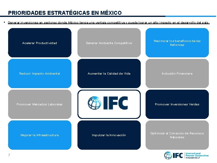 PRIORIDADES ESTRATÉGICAS EN MÉXICO • Generar inversiones en sectores donde México tenga una ventaja