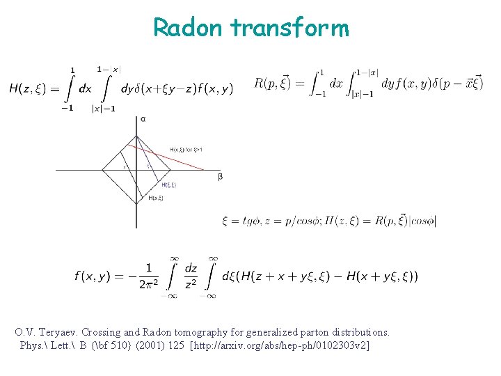 Radon transform O. V. Teryaev. Crossing and Radon tomography for generalized parton distributions. Phys.