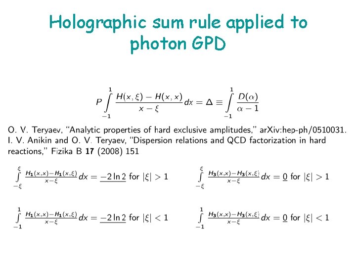 Holographic sum rule applied to photon GPD 