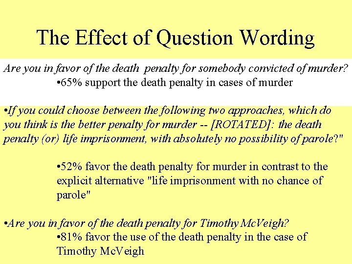 The Effect of Question Wording Are you in favor of the death penalty for