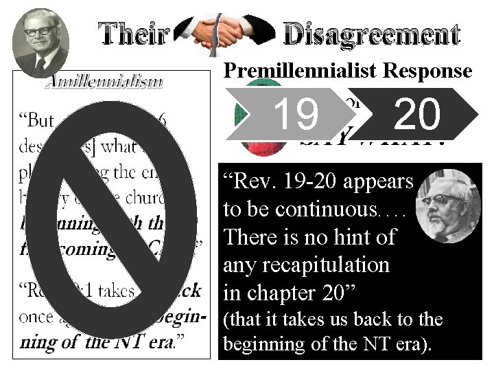 Their Disagreement Premillennialist Response A short version: 19 SAY WHAT! 20 “Rev. 19 -20