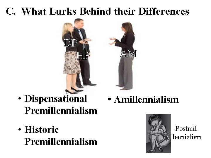 C. What Lurks Behind their Differences DP HP • Dispensational Premillennialism • Historic Premillennialism