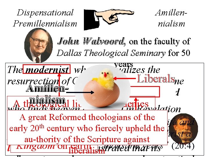 Dispensational Premillennialism Amillennialism John Walvoord, on the faculty of Dallas Theological Seminary for 50