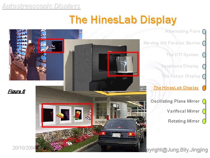 Autostreoscopic Displays The Hines. Lab Display Alternating Pairs Moving Slit Parallax Barrier The DTI