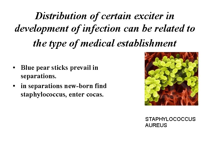 Distribution of certain exciter in development of infection can be related to the type