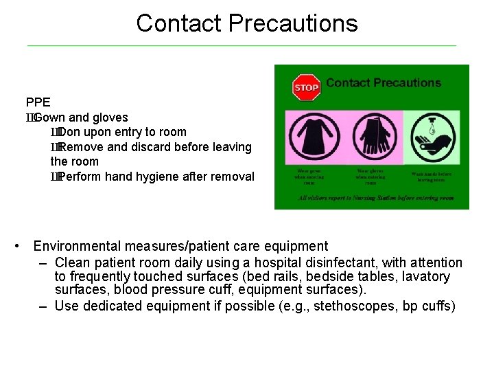 Contact Precautions PPE Ш Gown and gloves Ш Don upon entry to room Ш