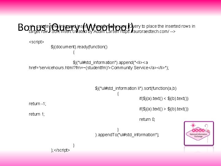 Bonus j. Query (Woo. Hoo!) <!-- create new links and insert in more 2