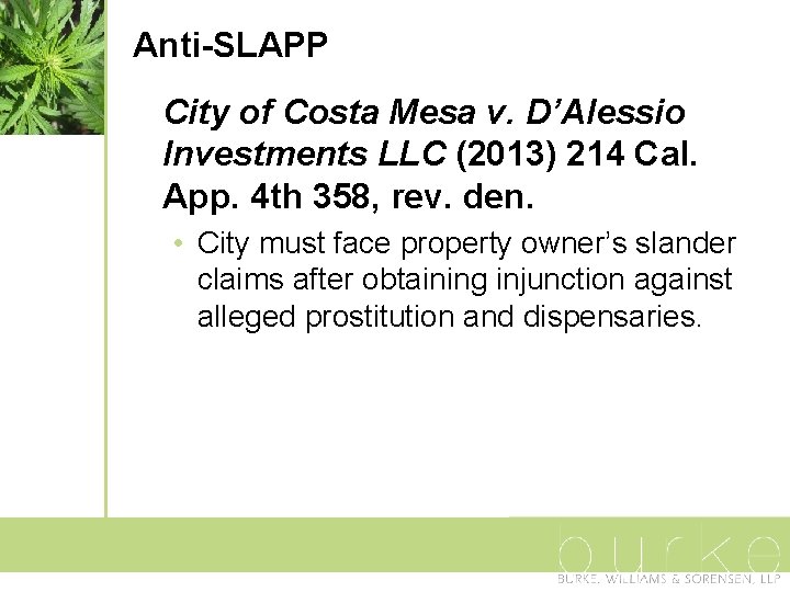 Anti-SLAPP City of Costa Mesa v. D’Alessio Investments LLC (2013) 214 Cal. App. 4