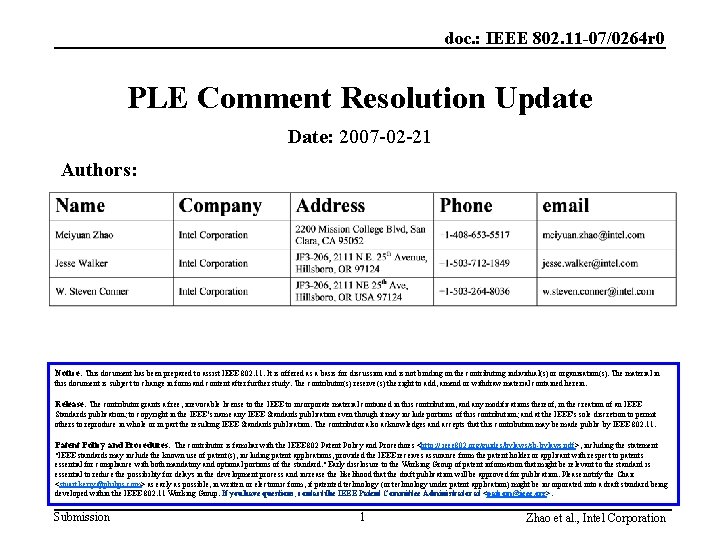 doc. : IEEE 802. 11 -07/0264 r 0 PLE Comment Resolution Update Date: 2007