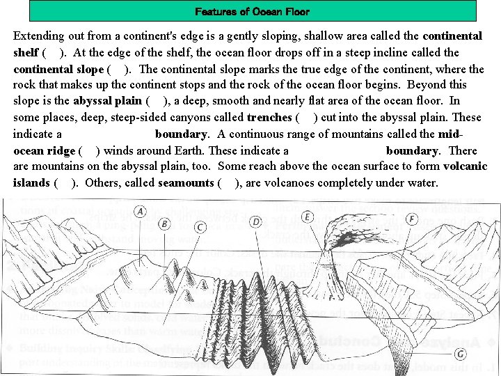 Features of Ocean Floor Extending out from a continent's edge is a gently sloping,