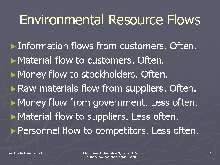 Environmental Resource Flows ► Information flows from customers. Often. ► Material flow to customers. Environmental Resource Flows ► Information flows from customers. Often. ► Material flow to customers.