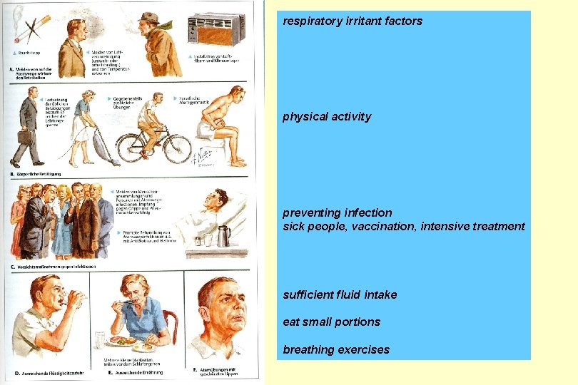 respiratory irritant factors physical activity preventing infection sick people, vaccination, intensive treatment sufficient fluid