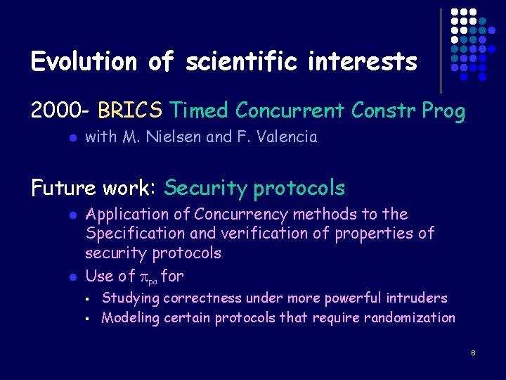Evolution of scientific interests 2000 - BRICS Timed Concurrent Constr Prog l with M.