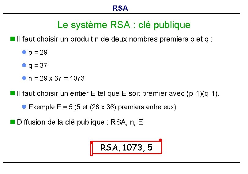 RSA Le système RSA : clé publique n Il faut choisir un produit n RSA Le système RSA : clé publique n Il faut choisir un produit n