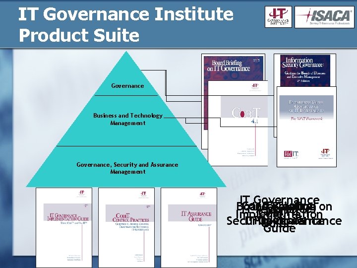 IT Governance Institute Product Suite Governance Business and Technology Management Governance, Security and Assurance