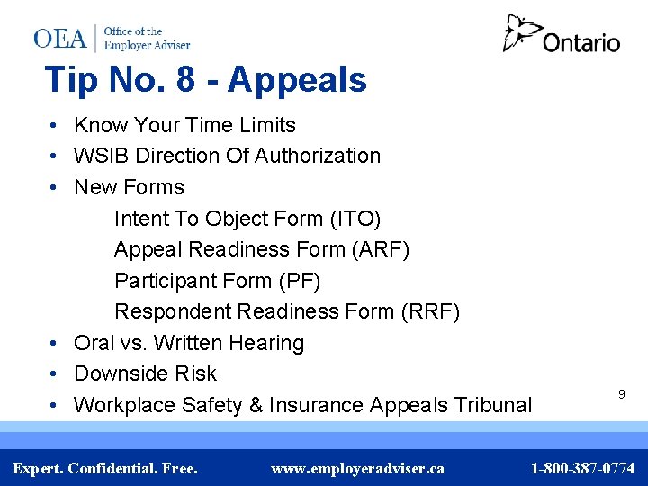 Tip No. 8 - Appeals • Know Your Time Limits • WSIB Direction Of