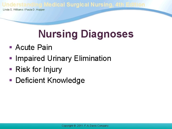 Understanding Medical Surgical Nursing, 4 th Edition Linda S. Williams / Paula D. Hopper Understanding Medical Surgical Nursing, 4 th Edition Linda S. Williams / Paula D. Hopper