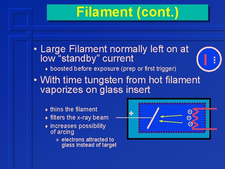 Filament (cont. ) • Large Filament normally left on at low “standby” current ¨