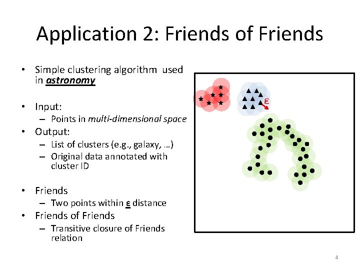 Application 2: Friends of Friends • Simple clustering algorithm used in astronomy • Input: