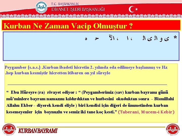 T. C. KÖYCEĞİZ MÜFTÜLÜĞÜ Kurban Ne Zaman Vacip Olmuştur ? ﺍﻵ ﺣ ﻩ ،