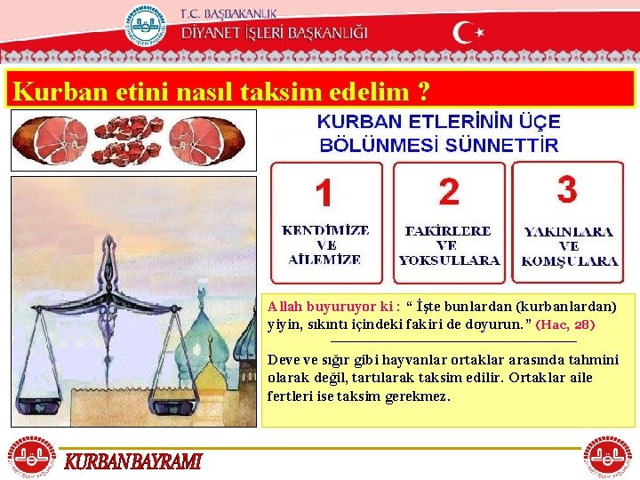 T. C. KÖYCEĞİZ MÜFTÜLÜĞÜ Kurban etini nasıl taksim edelim ? Allah buyuruyor ki :