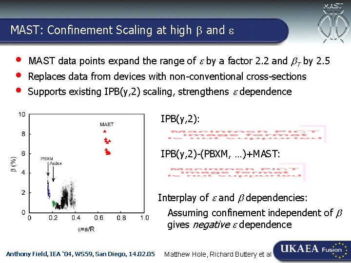 MAST: Confinement Scaling at high and Culham-Ioffe Symposium, 30. 11. 04 • • •