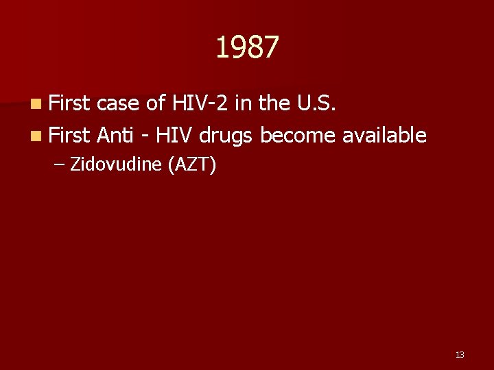 1987 n First case of HIV-2 in the U. S. n First Anti -