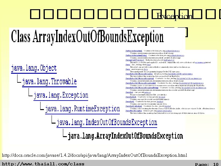 �������� Exception ���� http: //docs. oracle. com/javase/1. 4. 2/docs/api/java/lang/Array. Index. Out. Of. Bounds. Exception.