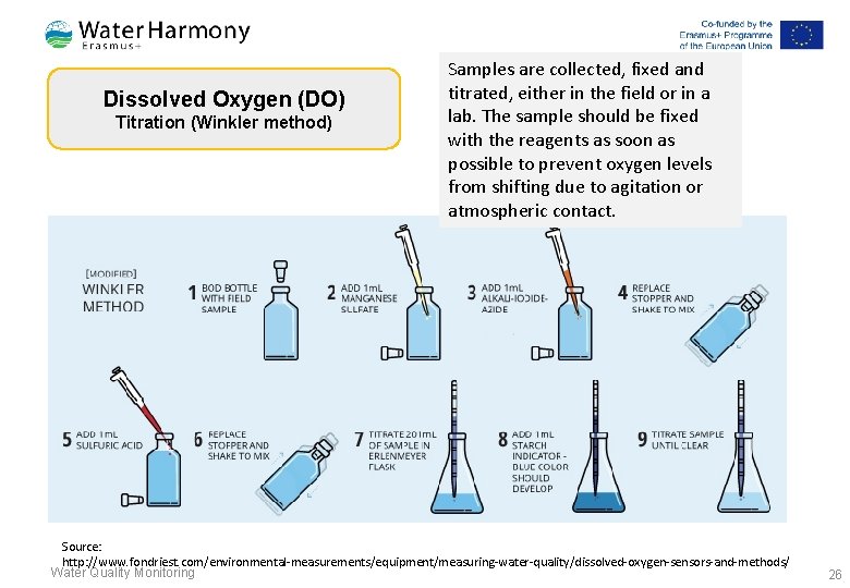 Dissolved Oxygen (DO) Titration (Winkler method) Samples are collected, fixed and titrated, either in