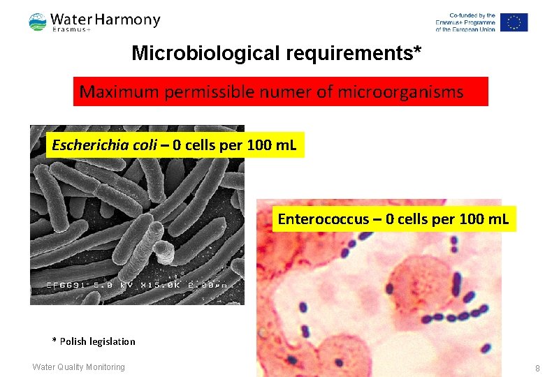 Microbiological requirements* Maximum permissible numer of microorganisms Escherichia coli – 0 cells per 100