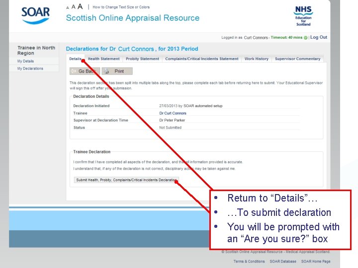  • Return to “Details”… • …To submit declaration • You will be prompted