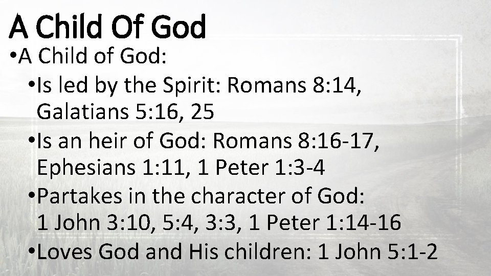 A Child Of God • A Child of God: • Is led by the
