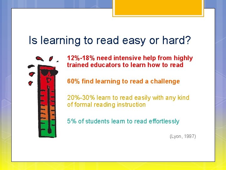 Is learning to read easy or hard? 12%-18% need intensive help from highly trained