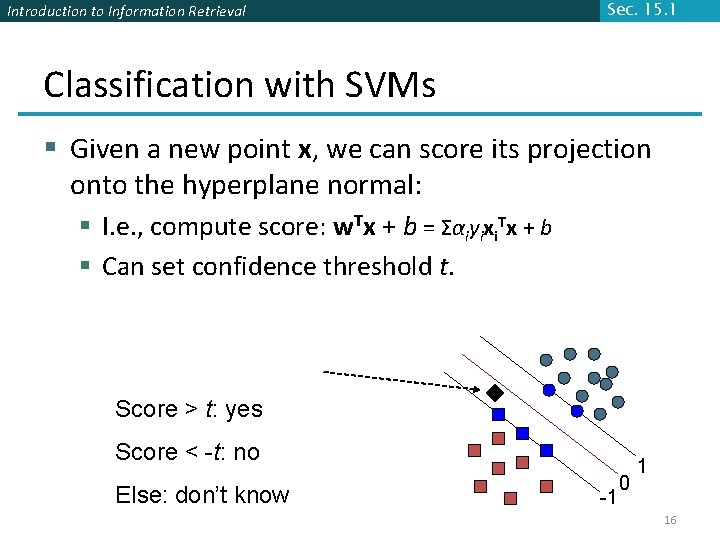 Introduction to Information Retrieval Sec. 15. 1 Classification with SVMs § Given a new Introduction to Information Retrieval Sec. 15. 1 Classification with SVMs § Given a new