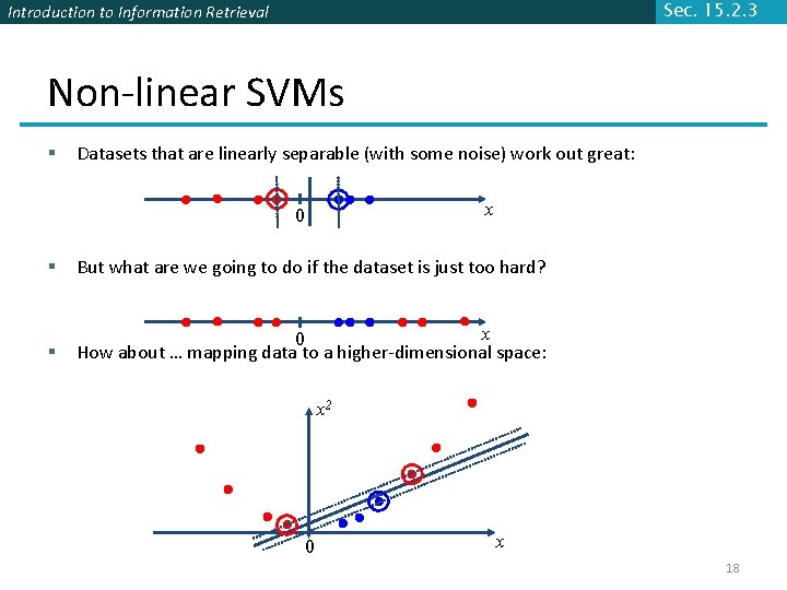 Sec. 15. 2. 3 Introduction to Information Retrieval Non-linear SVMs § Datasets that are Sec. 15. 2. 3 Introduction to Information Retrieval Non-linear SVMs § Datasets that are