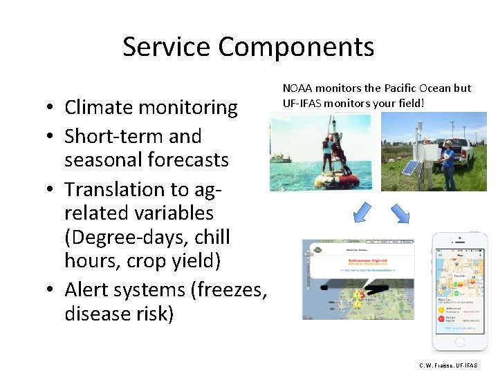 Service Components • Climate monitoring • Short-term and seasonal forecasts • Translation to agrelated