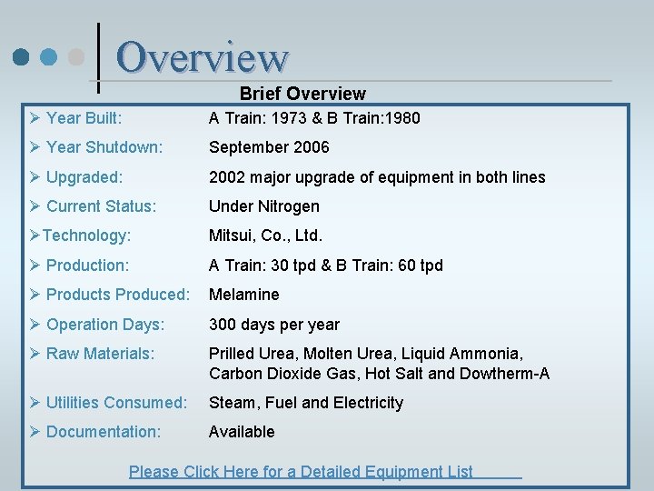 Overview Brief Overview Ø Year Built: A Train: 1973 & B Train: 1980 Ø