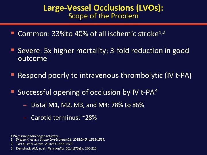 Large-Vessel Occlusions (LVOs): Scope of the Problem § Common: 33%to 40% of all ischemic